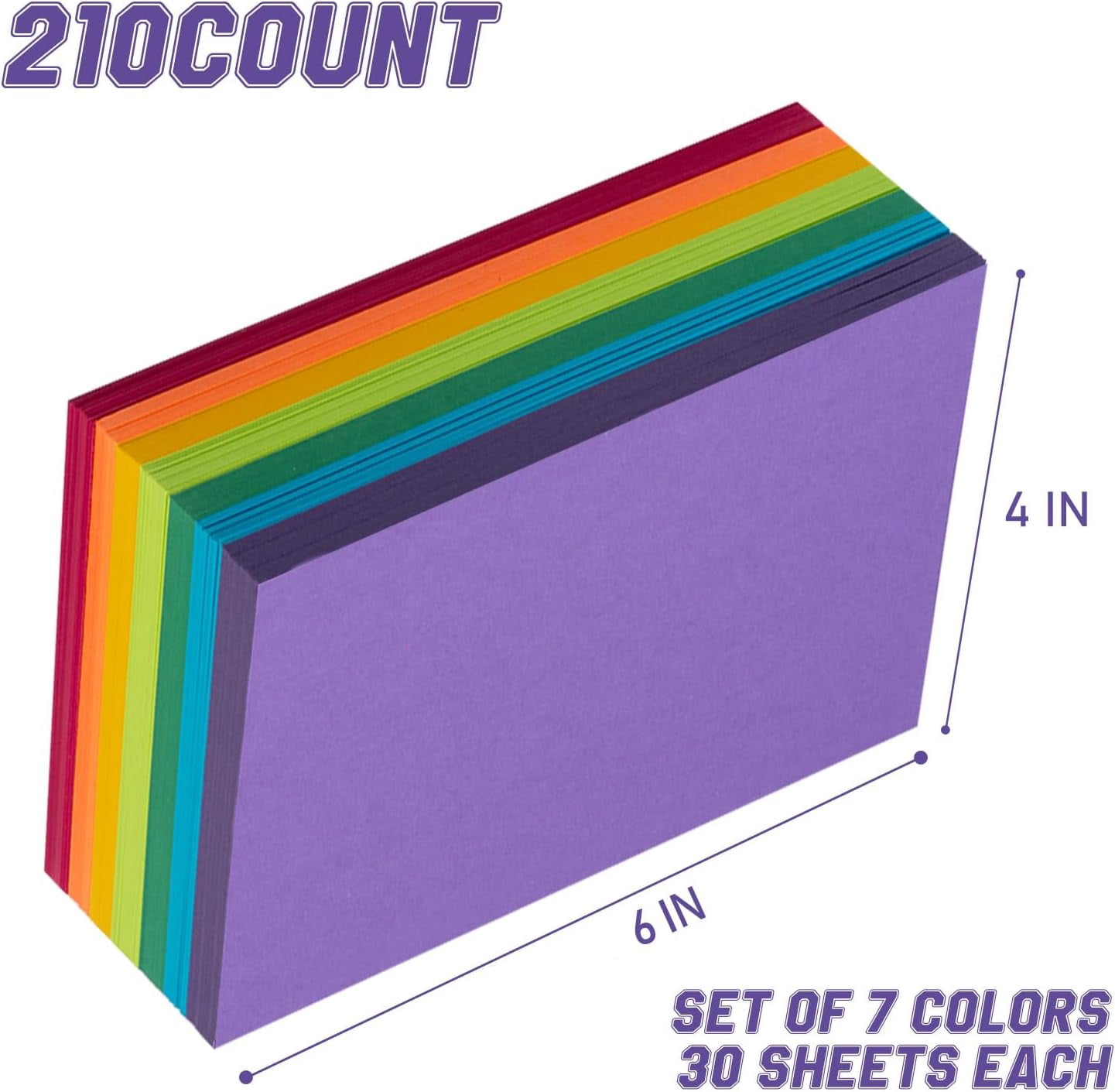 TT-Index Cards 210-Count 4x6 Inch,178GSM Heavyweight Set of 7 Colors Paper Multicolor Study Cards (Rainbow)