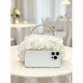 thumbnail image 4 of Women's White Floral Ruffle Clutch Purse Elegant Evening Bag Metal Handle Wedding Party Handbag, 4 of 7