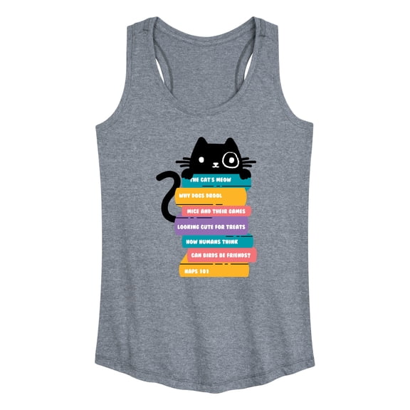 Instant Message - Cat Peeking Over Book Stack - Women's Racerback Tank Top