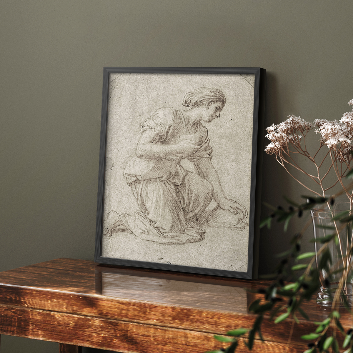 Vintage Sketch LXXXII - 14in. x 11in. Vintage Framed Print in Black Wood Frame