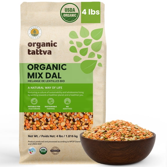 Organic Tattva Mix Dal 4LB, Unpolished Lentils Dry Mix, Vegan, Kosher, No Additives, Gluten Free, USDA Certified