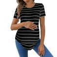 thumbnail image 2 of Bixock Tops for Pregnant Women,Basic Tops for Pregnant Women,Maternity Short-sleeved round-neck Striped Casual Slim-fitting Top with rounded Hem and Loose Short Sleeves, 2 of 5