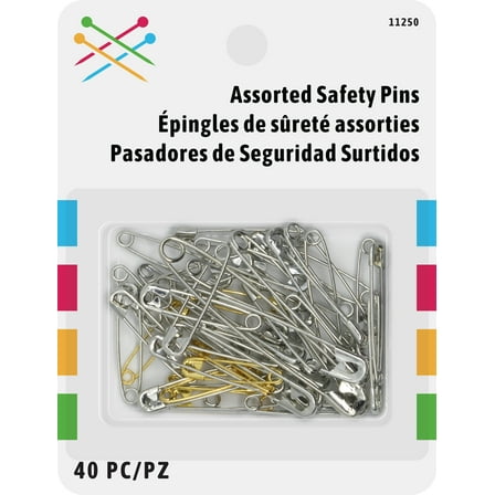 Assorted Safety Pins Brass and Zinc-Plated Sewing Fasteners 40 Pieces Pack