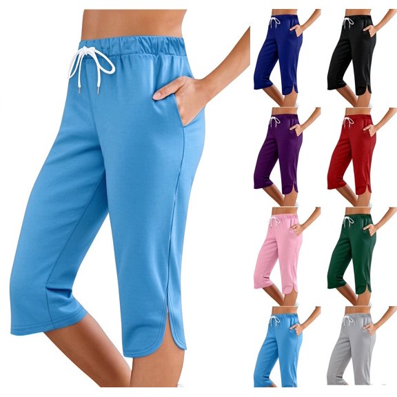 yillto Womens Capri Pants Elastic Waist Drawstring Capris Casual Pant Cropped Workout Pants with Pockets