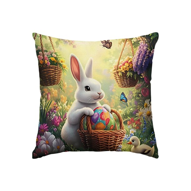 Cubiertas de Almohada Al Aire Libre Conejos de Primavera Huevo de Pascua Floral Sofá Cubierta de Cojín Decorativo Funda de Almohada Decorativa de Vacaciones 45x45cm/17.72x17.72In Cubiertas de Almohada