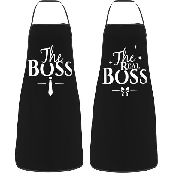 2Pcs Apron Waterdrop Resistant The Boss &The Real Boss Aprons Funny Cooking Kitchen Aprons for Women Men Chef Valentine''s Day Gifts Wedding Gifts for Couple Cool Bridal Engagement Gifts