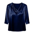 thumbnail image 6 of Dressy Tops for Women 3/4 Length Sleeve Silk Satin Blouses Business Work T Shirts Loose Fit Cowl Neck Spring Summer Outfits 2026 #03Navy S, 6 of 6