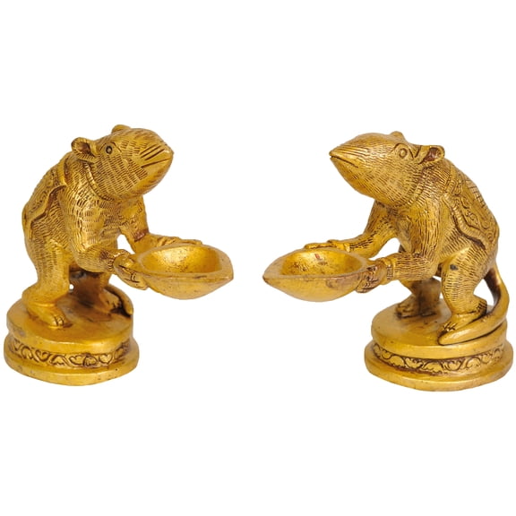 3" Ganesha's Rat Diya (Pair) in Brass | Handmade | Made in India