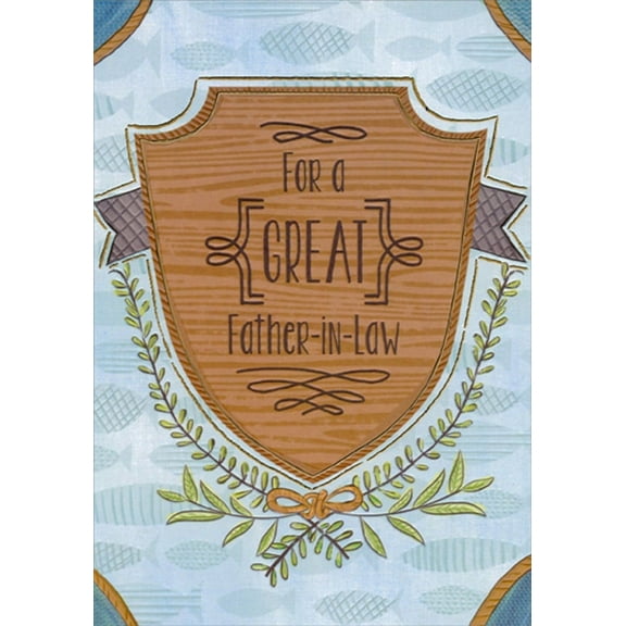 Designer Greetings Brown Coat of Arms on Blue Birthday Card for Father-in-Law