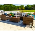 thumbnail image 4 of Tuscany 4-Piece L Resin Wicker Outdoor Patio Furniture Conversation Sofa Set in Brown w/ Three-seat Sofa, Two Armchairs, and Coffee Table (Half-Round Wicker, Polyester Light Gray), 4 of 11