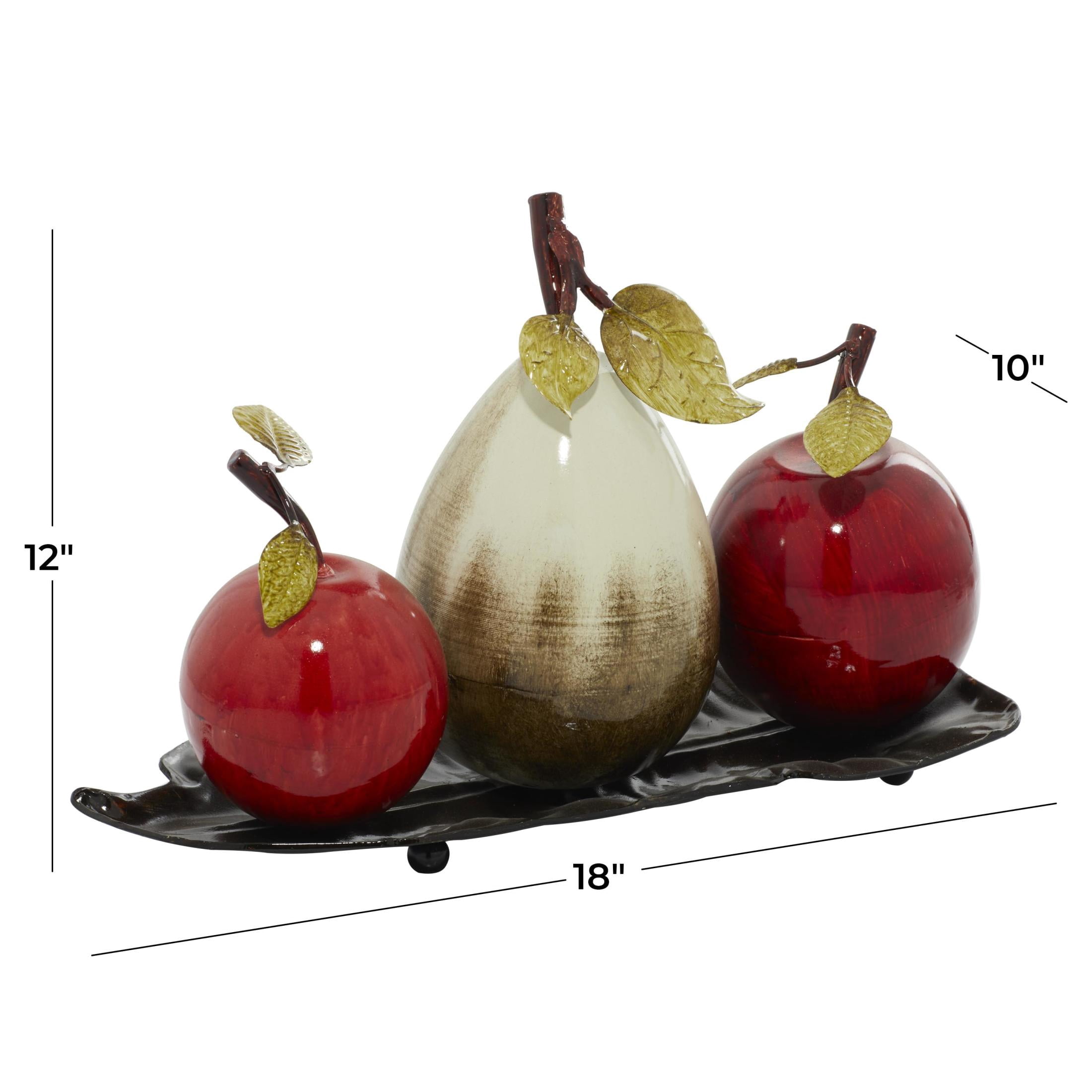 18" x 12" Red Metal Fruit Sculpture with Platter, by DecMode