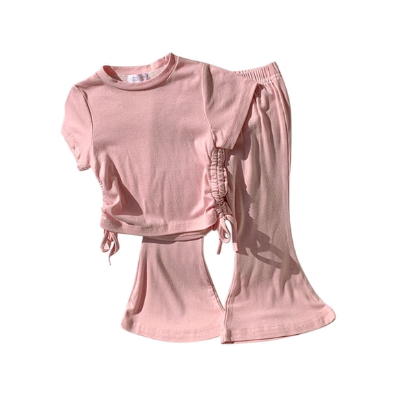 EnJoCho Toddler Baby Girls Clothes Set 2 Piece Summer Outfits Solid Short Sleeve T-Shirts Tee & Flared Pants Sets 12M-6 Years
