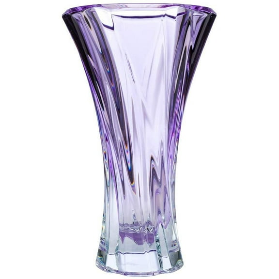 Aurum Crystal AU51810, 12-1/2'' Tall Crystal Bud Vase, Purple House Décor Tapered Centerpiece Flower Vase, Unique Swirl Design Budding Jar for Flowers, Wedding Gift