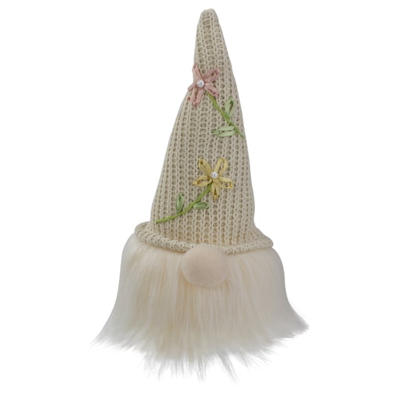 Northlight 10" Lighted Cream Sitting Gnome Figure Head with a Knitted Hat