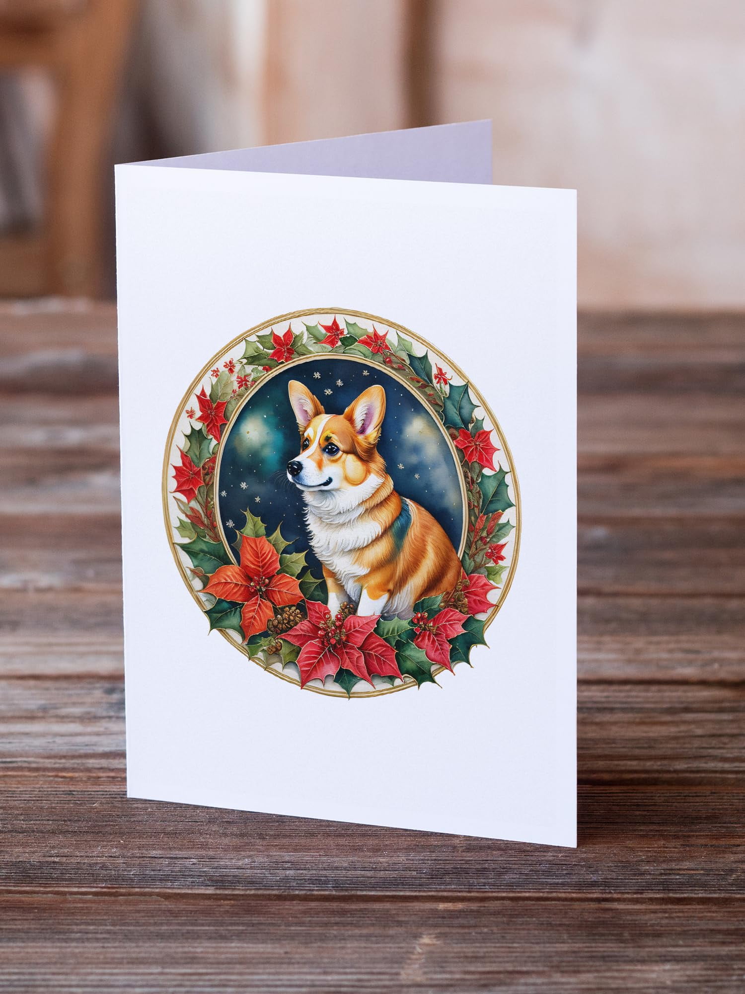 Corgi Christmas Flowers Greeting Cards Pack of 8 7 in x 5 in