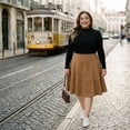 thumbnail image 3 of Agnes Orinda Women's Plus Size Faux Suede Skirt Elastic High Waist A Line Midi Skirts with Pockets 1X Brown, 3 of 7