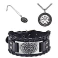 thumbnail image 1 of Set de Pulsera de cuero Vikinga y Collar para Hombre estilo Vikingo Brujula Vegvisir. estilo clásico de runas nórdicas - Plateado MADIOLA Moda Hombre, 1 of 8