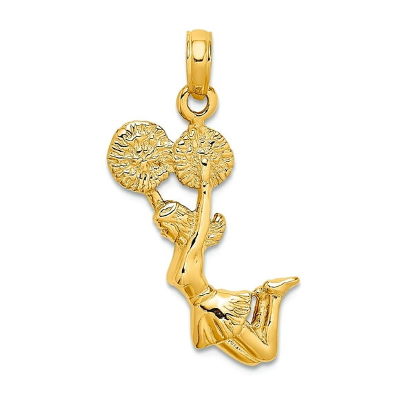 14k Yellow Gold Solid 3-D Jumping Cheerleader Pendant Necklace 27.2x13.9mm Pendant for Women