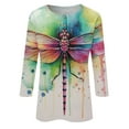thumbnail image 4 of TSADFHJI Chandails en Molleton pour Femmes Sans Capuche Pull d'Été Imprimé Col Rond Manches Trois-Quarts T-Shirt Confortable Vert, 4 of 5
