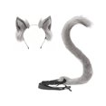 thumbnail image 2 of Conjunto de disfraz con pinza para el pelo y cola de orejas de gato, regalos y accesorios de animales para disfraces y cosplay. Gris, 2 of 9