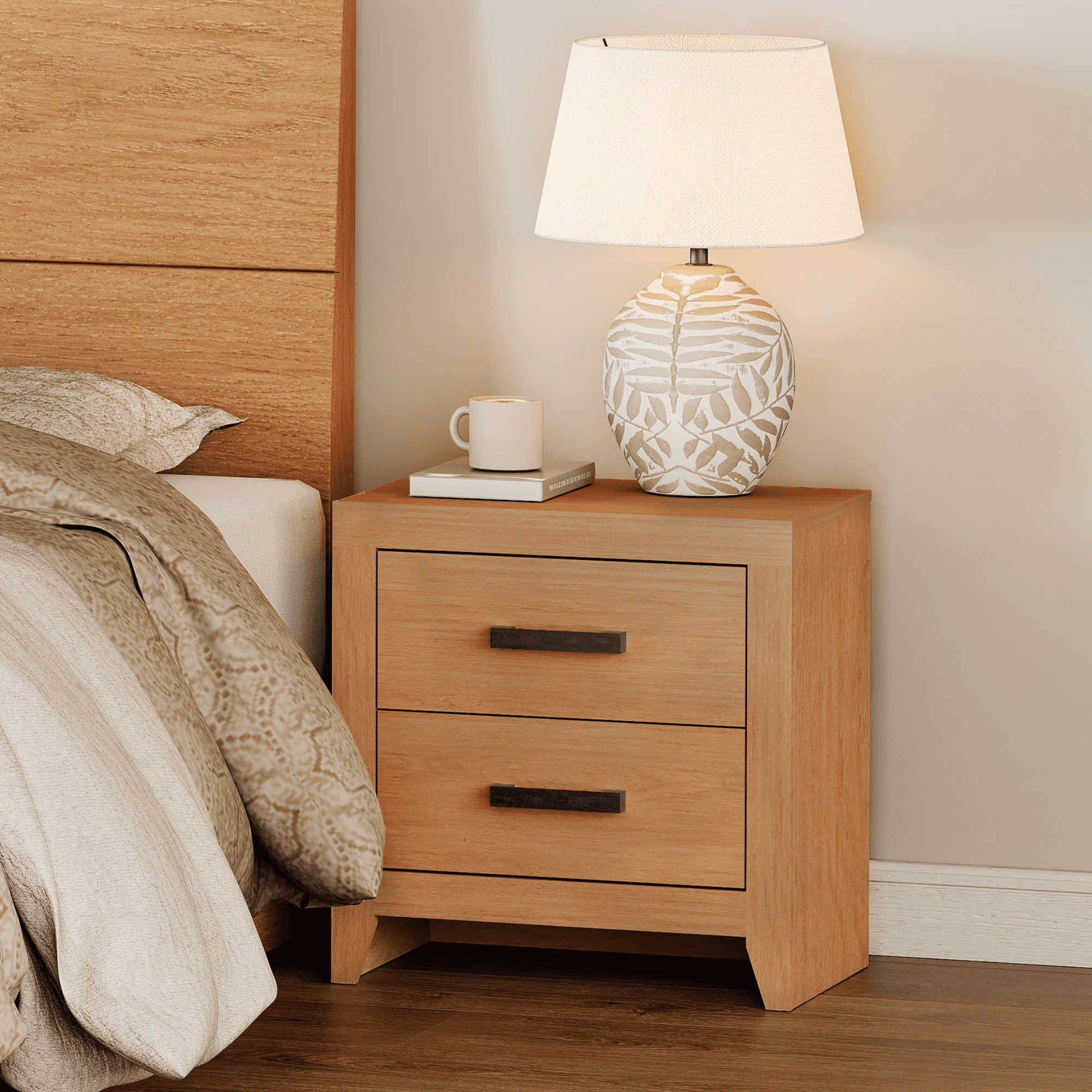 Set of 2 Farmhouse Rustic Wooden Nightstand With 2 Smooth‑Glide Storage Drawers,Solid‑Base Bedside End Table,Multi‑Purpose Accent Side Cabinet For Bedroom,Living‑Room,Mocha