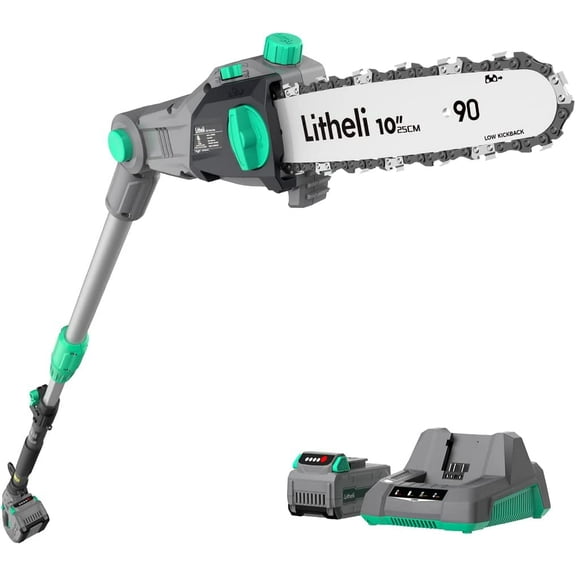 Litheli Scie à Perche Sans Fil, Scies à Perche 10 Pouces 40V pour l'Élimination des Arbres, Scie à Perche avec Batterie 2,5ah et Chargeur