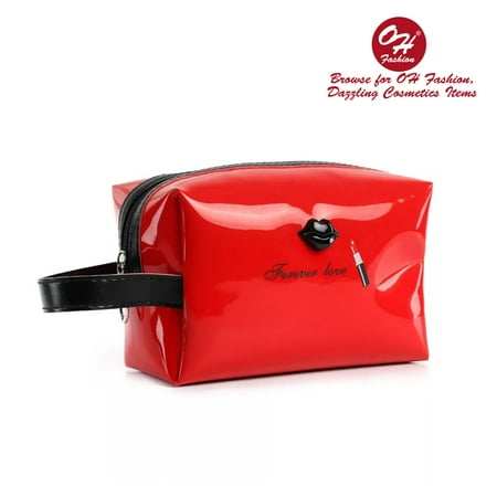 OH Fashion Cosmetic Bag Lipstick Love Ravishing in Red Women Travel Bag Makeup Bag Clutch Bag Vanity Case Toiletry Bag Lips Design Medium (Best Makeup Vanity Case)