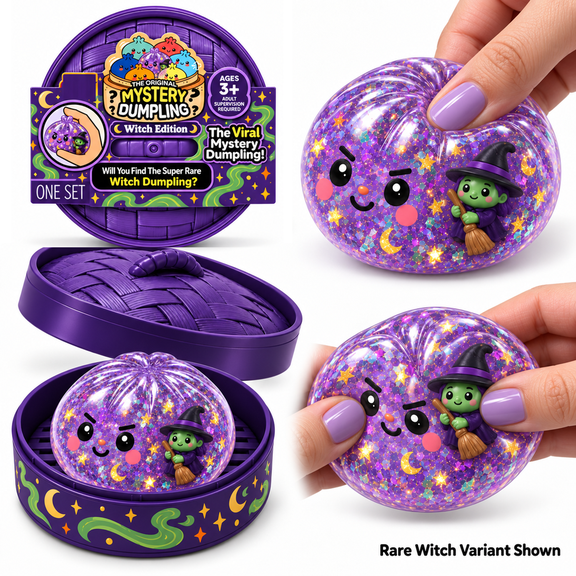 Halloween Mini Dumpling Squishy Mystery Box, Mystery Squishy Dumpling, Glitter Stress Relief Squeeze Balls with Steamer Box, Mystery Surprise Fidget Halloween Toys for Kids