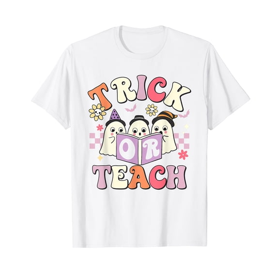 Retro Trick Or Teach Spooky Season Ghost Halloween Teacher T-Shirt