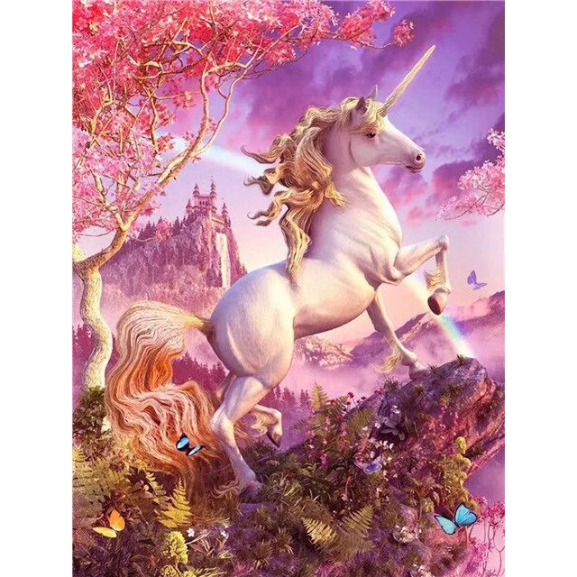 CHENISTORY-pintura de diamante 5D con Marco, paisaje rosa, unicornio, caballo, punto de cruz, manualidades, bordado de mosaico, regalo, decoración del hogar