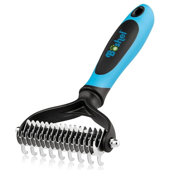 BOSHEL Dematting Comb for Dogs and Cats, Undercoat Rake with Dual-Sided Comb for Grooming