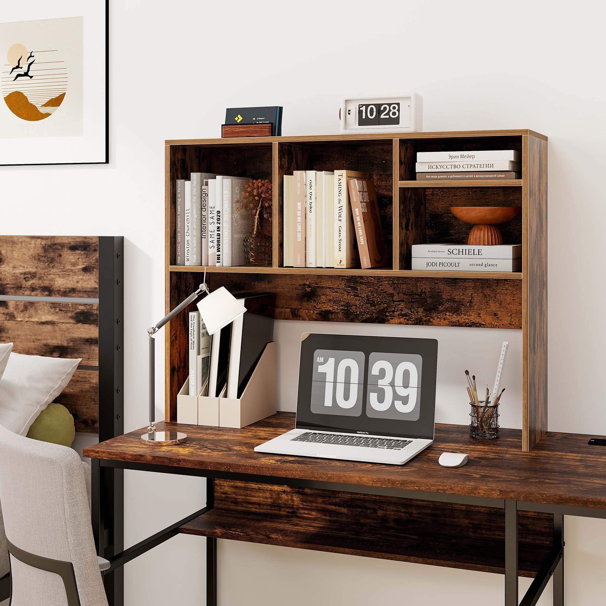 Costway Computer Desktop Bookcase Countertop Storage Bookshelf Organizer with 4 Cubbies Coffee