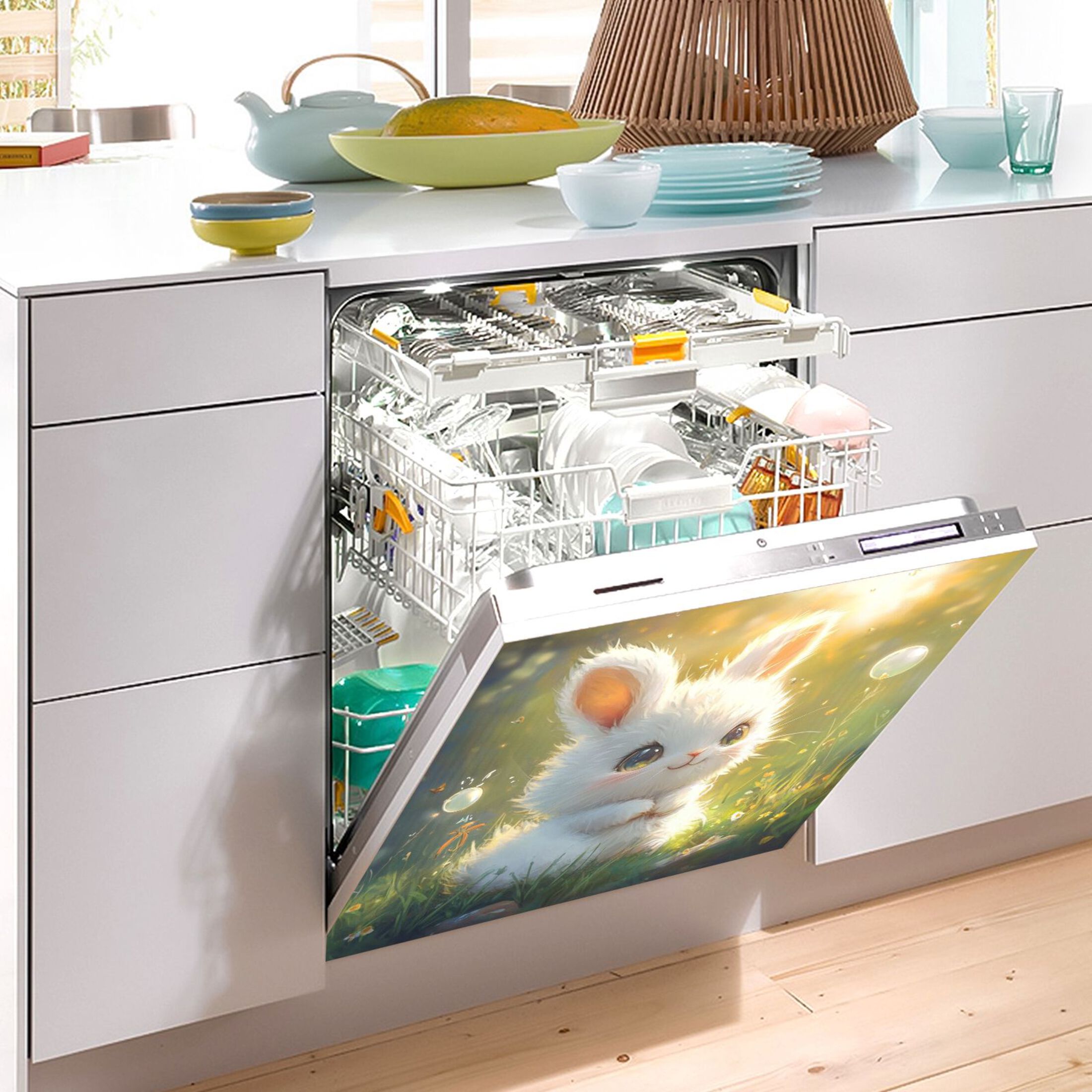 Dishwasher Magnetic Sticker 23x26 Inch Refrigerator Magnetic Sticker Washing Machine Magnetic Sticker Kitchen Panel Magnetic Sticker Home Decor Super Cute White Rabbit