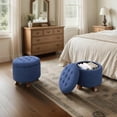 thumbnail image 4 of Hyxoo Round Ottoman, Ottoman with Storage, 20 Dia. x 17 H Inches Foot Rest Stool with Legs for Bedroom, Living Room, Decorative Home Furniture-20"D x 20"W x 17"H-Navy Blue, 4 of 9