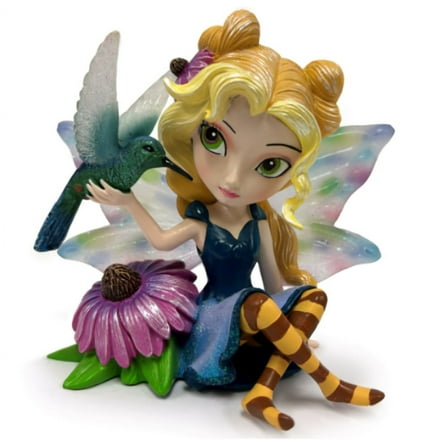 The Hamilton Collection Brilliant Invigor Comp Whispering Wings of Enchantment Fairy Figurine Collection Issue #6 Hand-Painted with Hummingbird Companions by Jasmine Becket-Griffith 4-inches