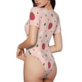thumbnail image 3 of KLL Women 's Crew Neck Bodysuit Jumpsuits Strawberry Print Short onesies Stretch T Shirts, 3 of 7