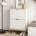 thumbnail image 3 of Shoe Cabinet Storage for Entryway, Modern Slim Shoe Organizer, Tipping Shoe Cabinet with 2 Flip Drawers Fluted Panel, Narrow Shoe Rack for Living Room, 3 of 7