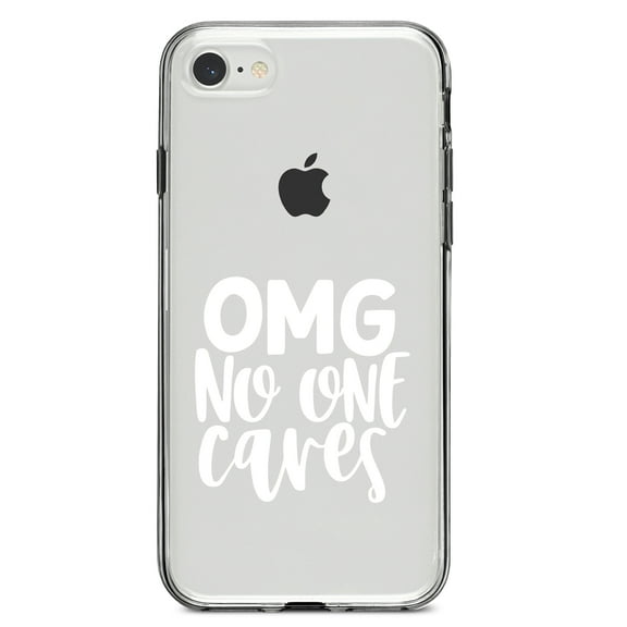 DistinctInk Clear Shockproof Hybrid Case for iPhone 7 8 SE (2020 Model) 4.7" Screen TPU Bumper Acrylic Back Tempered Glass Screen Protector - OMG No One Cares - White