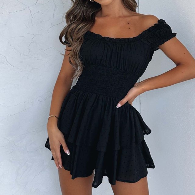 Mini Vestido Vestido ajustado de jacquard con cuello desbocado Ygjytge para Mujer Negro T XXL