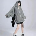 thumbnail image 4 of 2023 Loose Stripe Rabbit Ear Knitted Hoodies Women Hooded Zip up Sweatshirts Y2k Autumn Cute Cardigan Coat Kpop Kawaii Clothes, 4 of 5