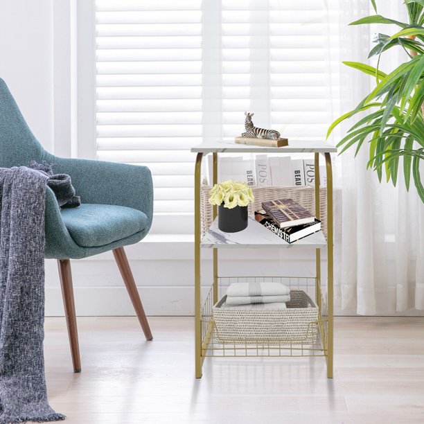 Oukaning End Table Stand Home Storage Shelf Coffee Table Bedroom Side