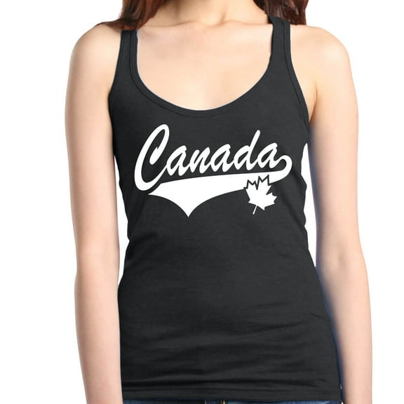 Shop4Ever Women's Canada White with Leaf Proud Canadian Flag Racerback Tank Top Small Black