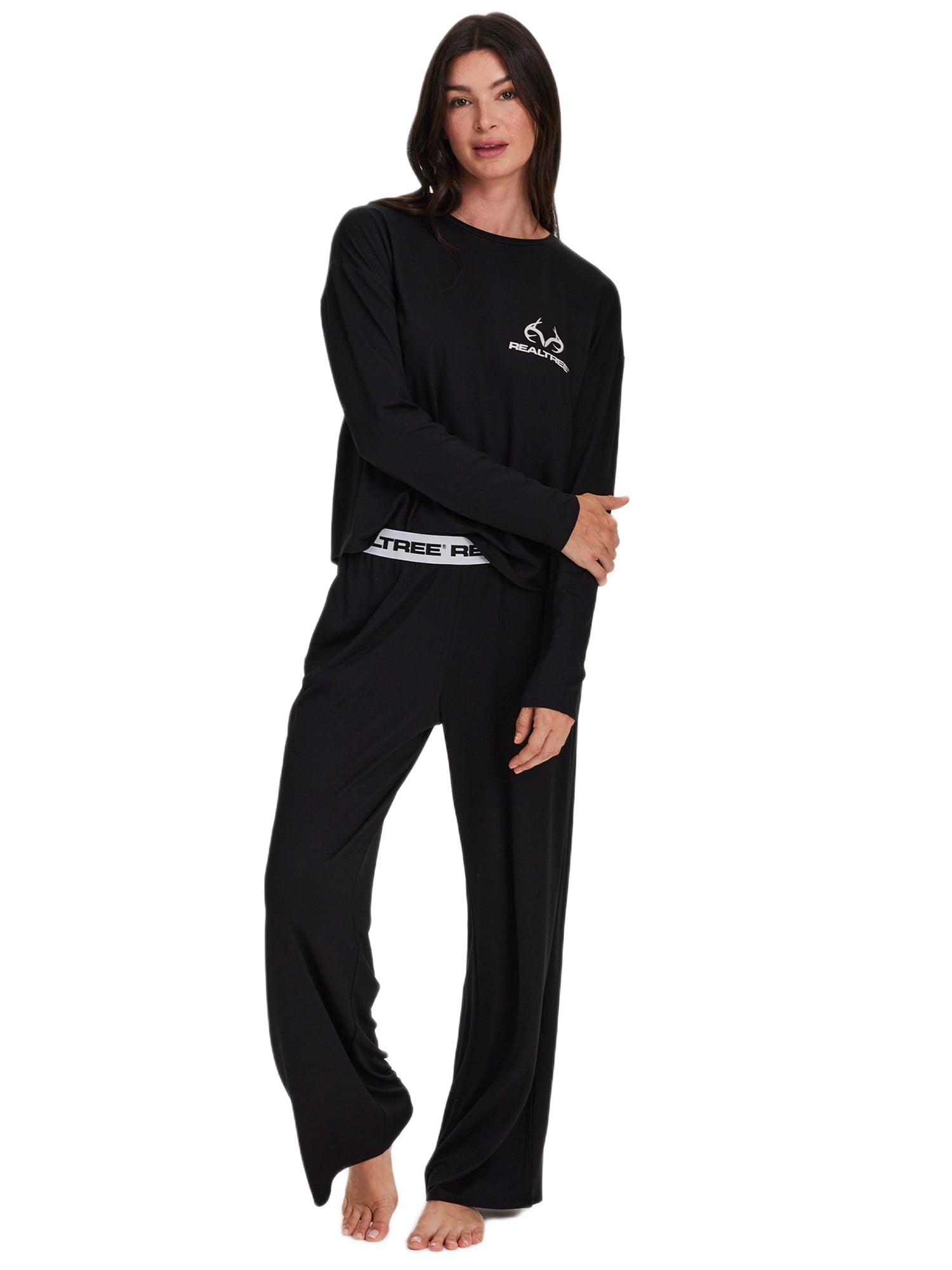 REALTREE Women's & Women's Plus Long Sleeve Comfy Wide Leg Pant Pant Pajama Lounge Sleep Set, 2-Piece, Sizes S-3XL