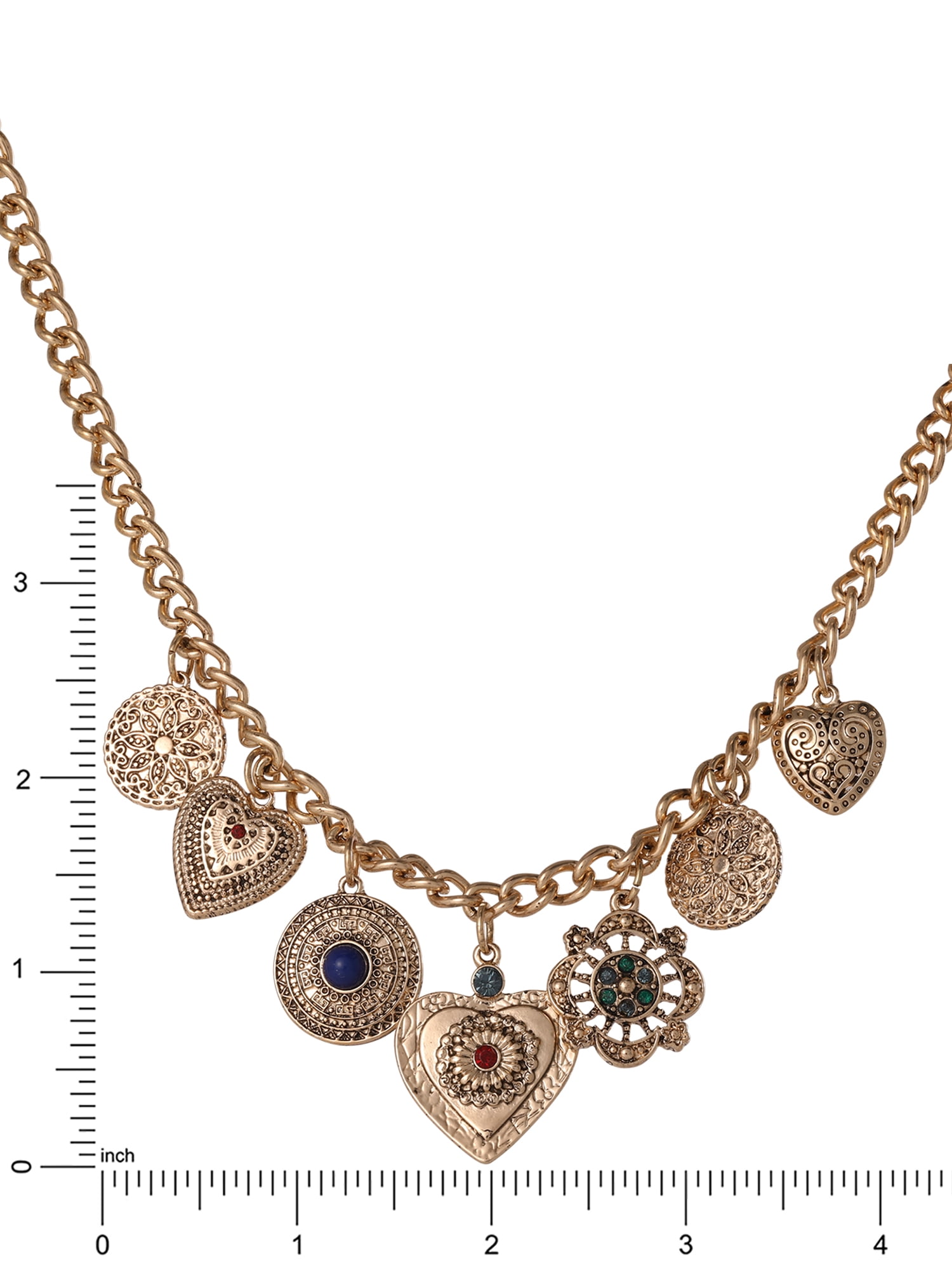 Jessica Simpson Women's Heart Charm Necklace with Figaro Chain, 18" + 3" Extender