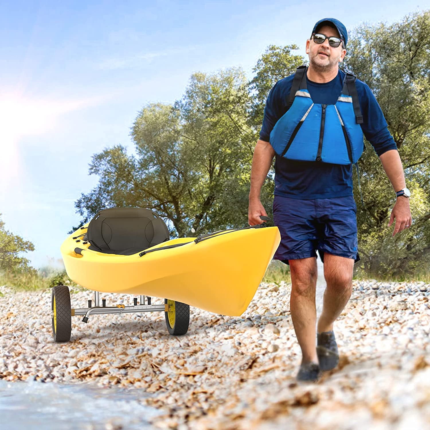 Kayak Cart Dolly Kayak Wheels Detachable Canoe Cart with Solid Tires and Kickstand Kayak Trolley