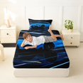thumbnail image 4 of Castle Fairy Neon Sports Car Twin Sheet Sets 3pcs for Teens, Light Trail Race Bedding for Teen Bedroom, Blue Black, 4 of 6