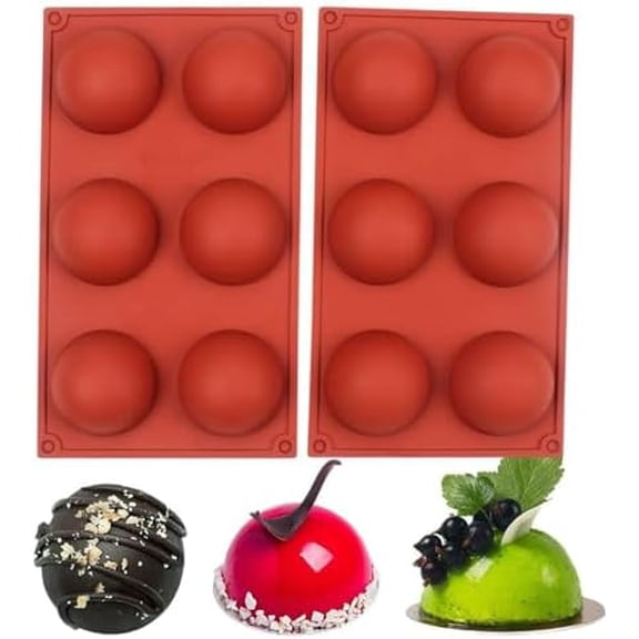 6 Holes Hot Chocolate Bomb Mold Dome Silicone Mould For Chocolate Cake Jelly Pudding Handmade Soap Round Shape Circle Cake Moulds Dia: 2 1/2 inches, Set of 2
