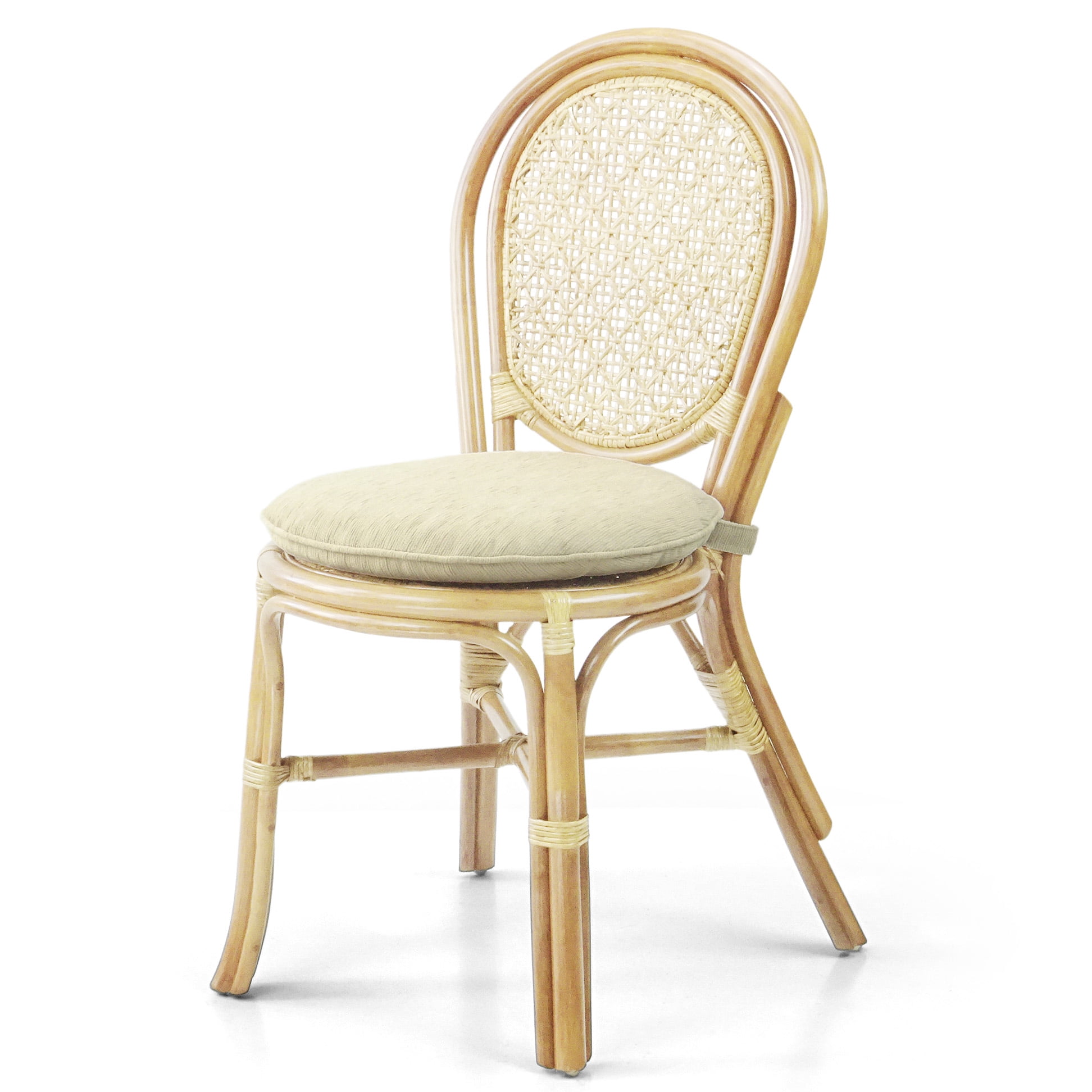 Set of 4 Denver Dining Handmade Wicker Side Chairs with Cream Cushions Natural Rattan, Natural Color