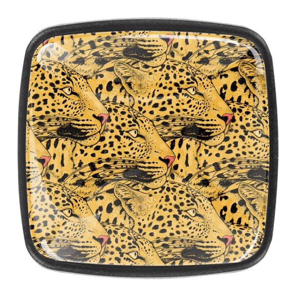4 Pcs Square Cabinet Handle Cupboard Knob Drawer Pulls Handle Leopard Face Drawer Knobs with Screws Furniture Decoration