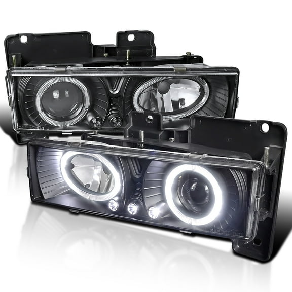 Spec-D Tuning LED Halo Black Projector Headlights Compatible with 1988-1998 Chevy/GMC C10 Pickup, C/K, Sierra, Silverado, Yukon, Suburban, Tahoe, Left   Right Pair Headlamps Assembly